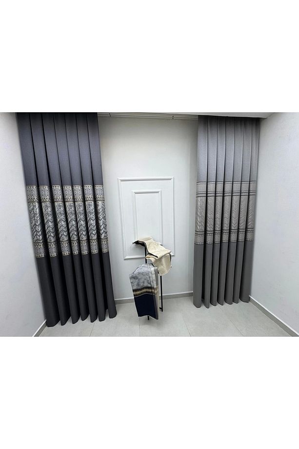Nivemeshome Avşa Desen:632349 2504 Antrasit 1/3 Sık Pile Fon Perde Apm - 4