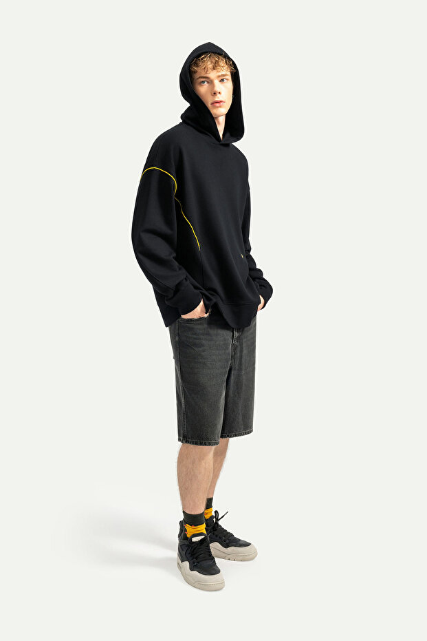 Erkek Basic Relax / Oversize Hoodie Sweatshirt - Hugraf - Tar - 4