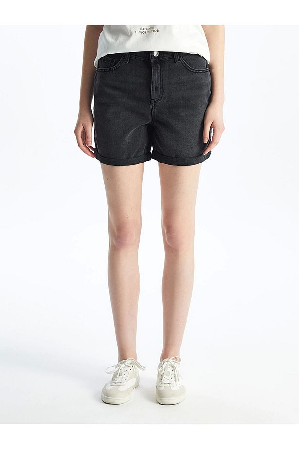 LCW Jeans Siyah Bermuda Fit Kadın Jean Şort - 3