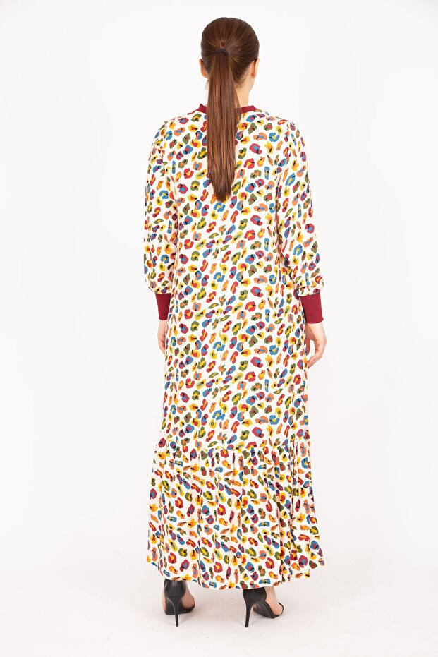 Dámské barevné, velké, tkané dlouhé šaty z viskózové tkaniny s žebrovaným límcem a manžetou 65n35830 - 6