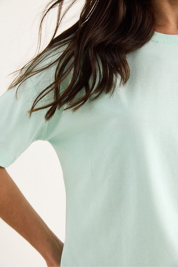 Kadın %100 Organik Pamuk Relaxed Fit Yuvarlak Yakalı T-shirt 60602050 - 6
