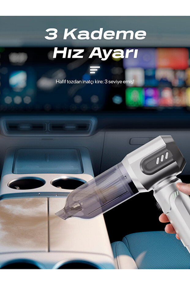 AHV-14 2'si 1 Arada Kablosuz Araç İçi Süpürge Gümüş | 18000PA Güçlü Vakum + Üfleme | Cam Kırıcı - 6