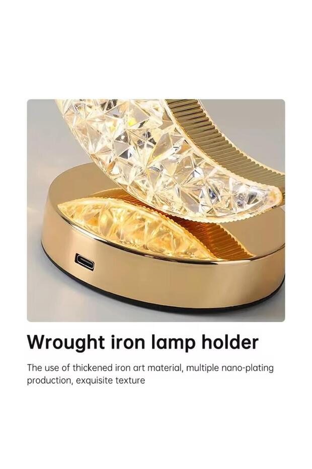 Dekoratif Gold Desenli Dokunmatik USB Şarjlı Yarım Ay Gece Lambası - 3