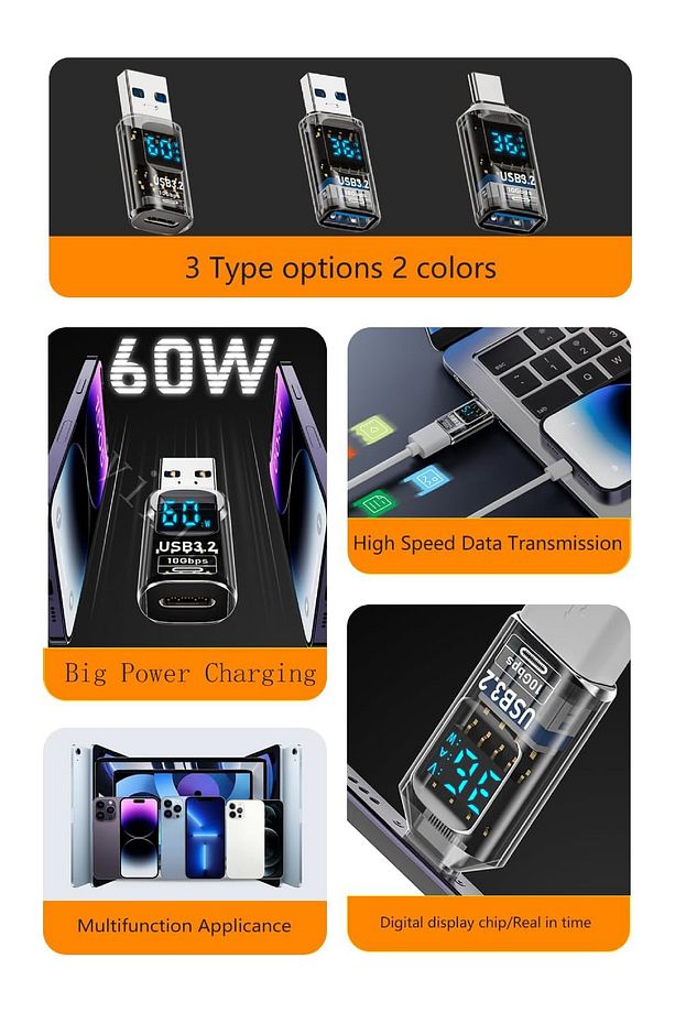 Type-C USB adaptörü USB-A 3.2 soket dönüştürücü, OTG MacBook, Samsung ve diğer C tipi cihazlar için - 3
