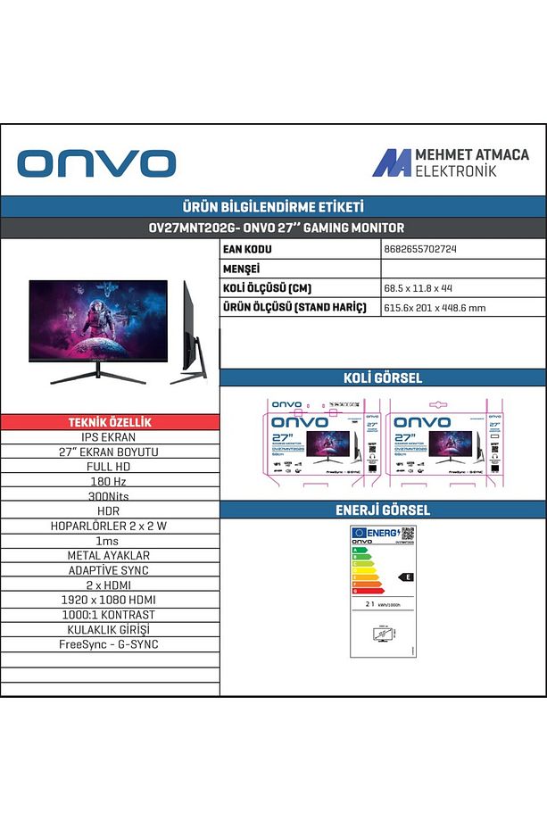 27 Inc Ov27Mnt202G Fast İps 180 Hz 1Ms Fhd Freesync - Multimedya G Sync Oyuncu Monitörü - 3