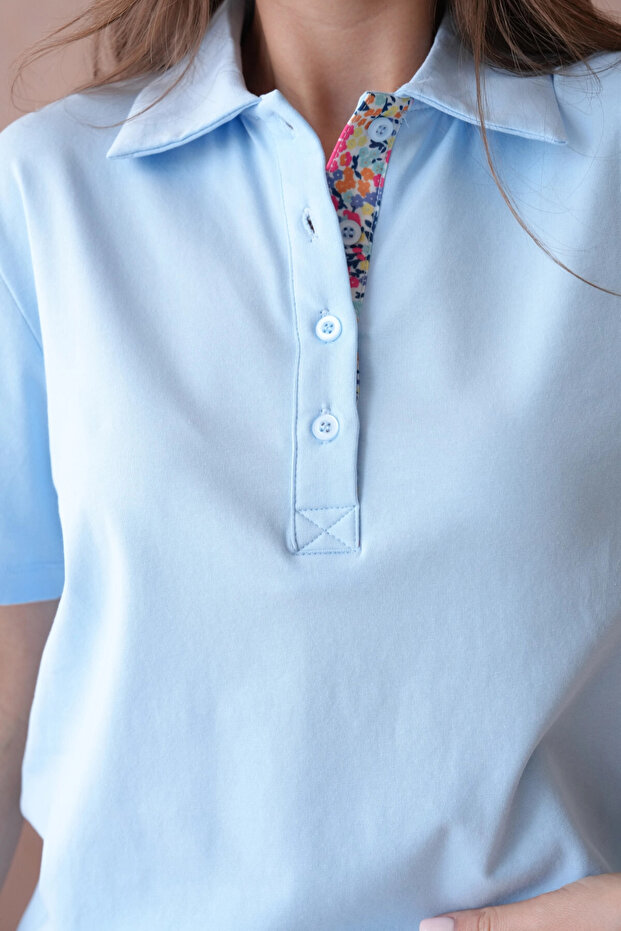 Polo Neck Short Sleeve Button Basic T-Shirt - 2