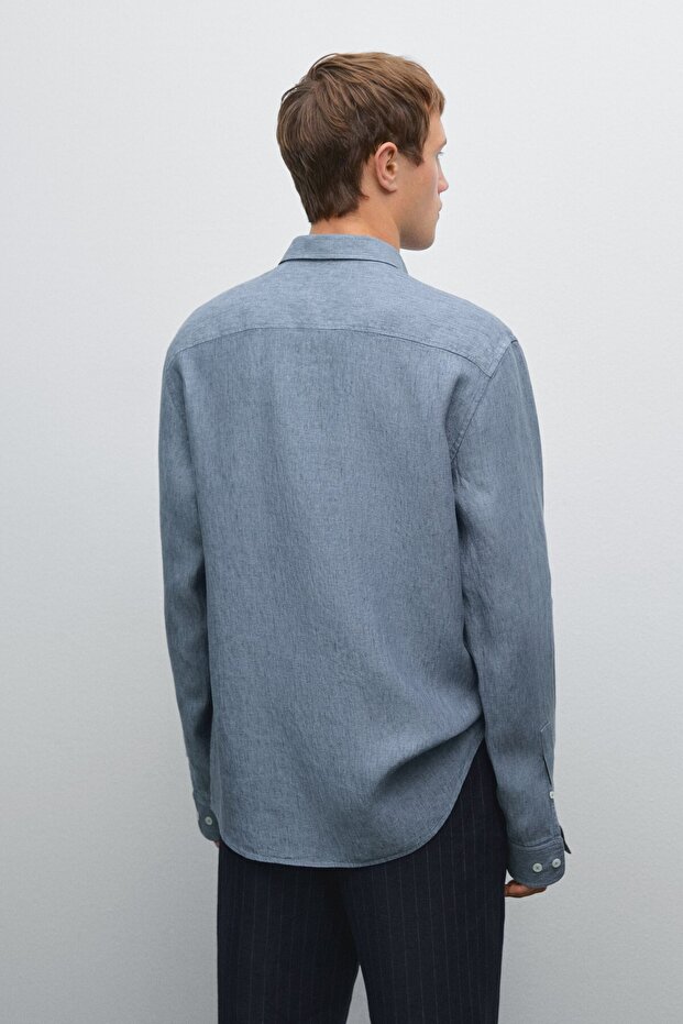 Soluk efektli keten regular fit gömlek - 3