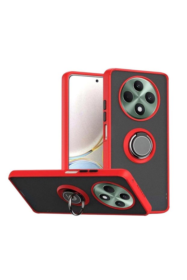 Redmi A4 Compatible Case with Ring Stand Extra Impact Protection Hard Silicone Cover - Red