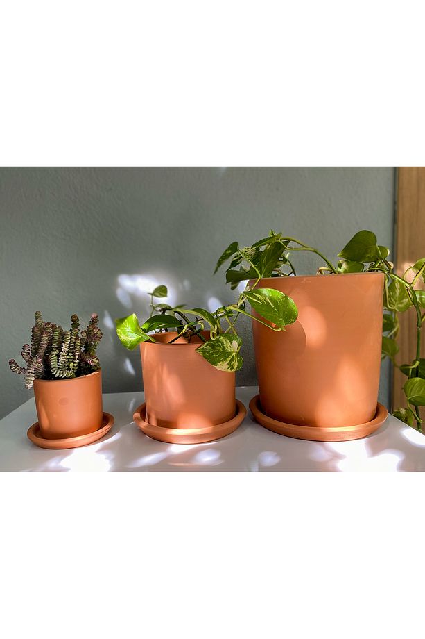 Terracotta Silindir Saksı+Tabak •Lilanın Tonları•5 Farklı Seçenek (Küçük•Orta•Büyük•2li Set•3lü Set) - 4