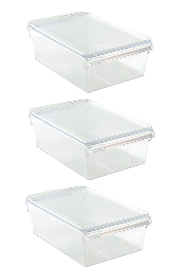 Refrigerator Organizer with Lid Inside Cabinet Organizer Storage Container 325*205*100 mm Transparent 3 Pieces