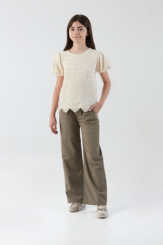 Parachute Fabric Girl's Trousers with Tie Waist