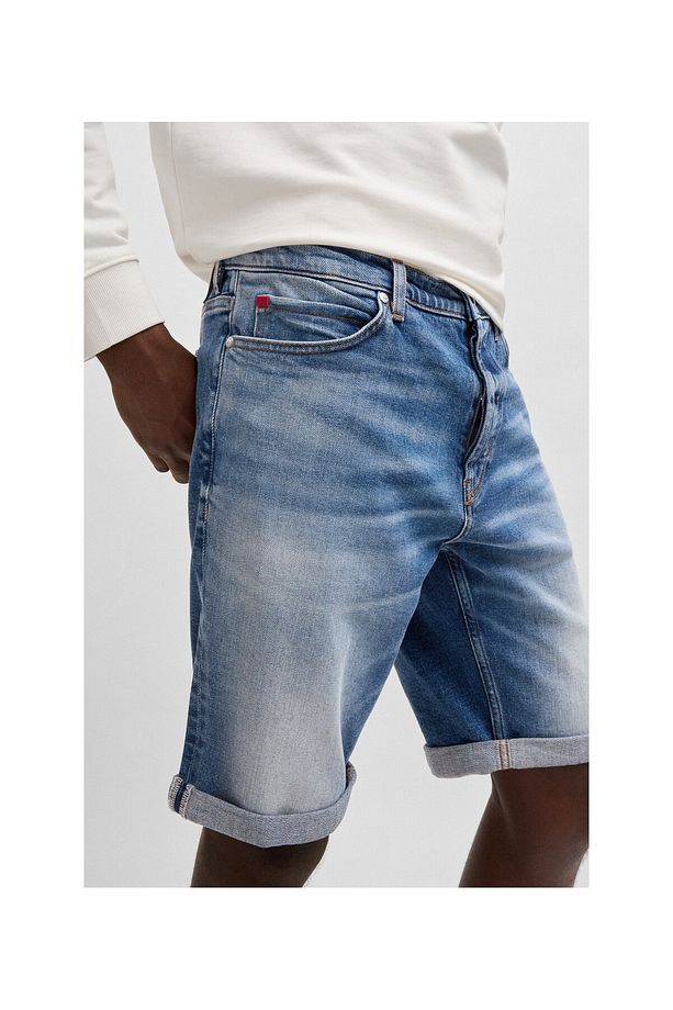 Mavi konfor-streç denimden dar kesim şort - 4