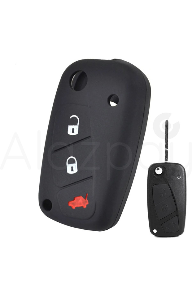Fiat Compatible Fiorino, Iveco, Ducato, Doblo, Linea, Punto, Stilo, Flat Silicone Key Cover (Black)