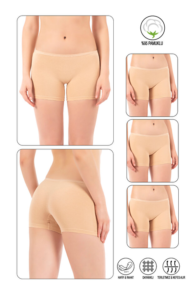 Özkan 0412 3 Pack Women's Lycra 95% Cotton Single Jersey Flexible Comfortable Boxer Shorts Tights