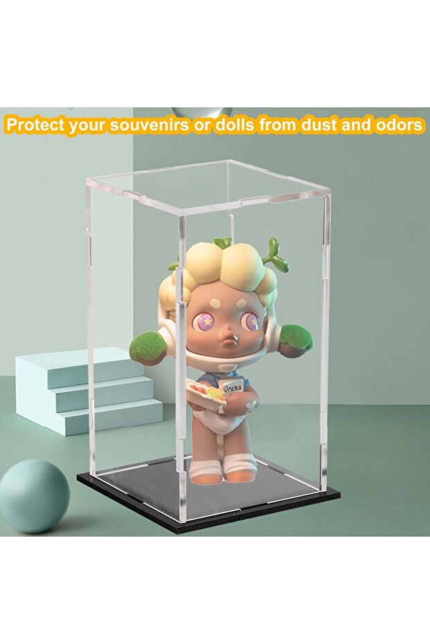 Acrylic Display Case with Black Base, Clear Display Box Acrylic Dustproof Showcase - 3