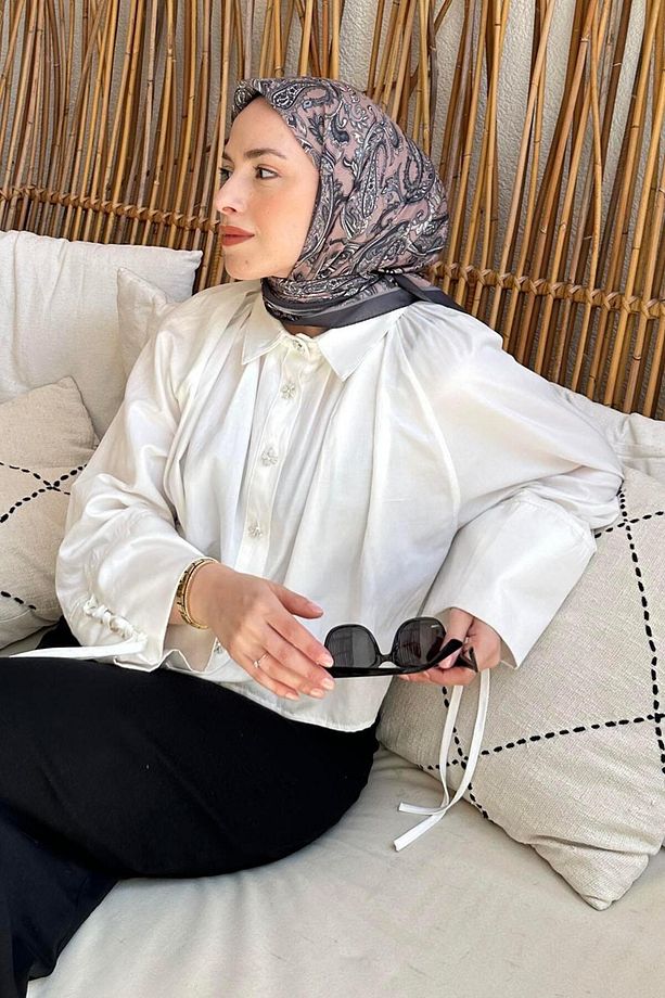 Retro Desen Soft Eşarp Siyah Kahverengi - 3