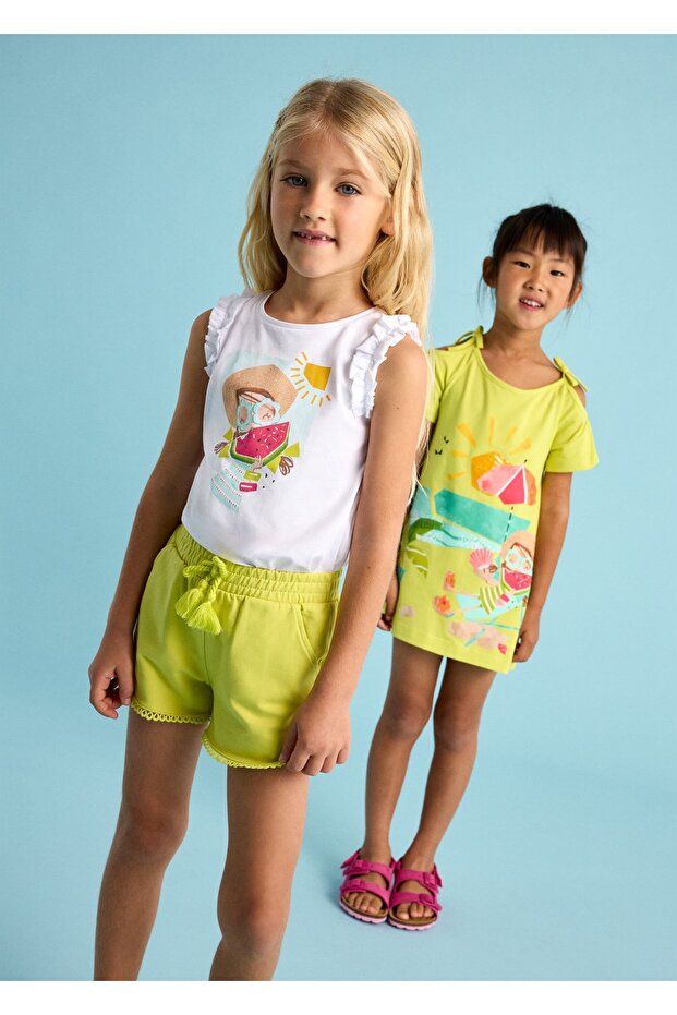 Girl's Sleeveless T-Shirt White-Mint 3021