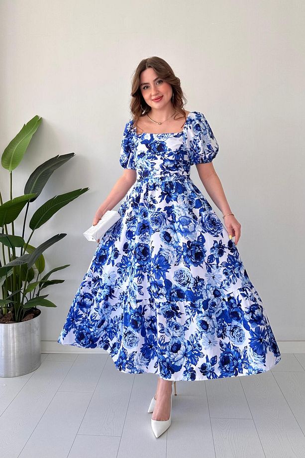 Şakayık Poplin Elbise Mavi - 1