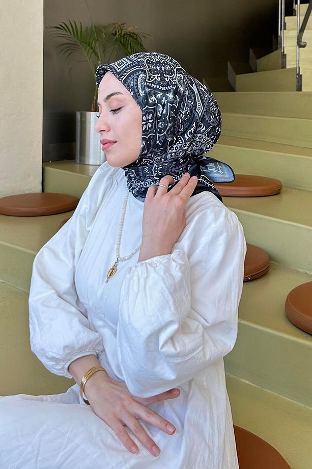 Retro Desen Soft Eşarp Siyah - 4