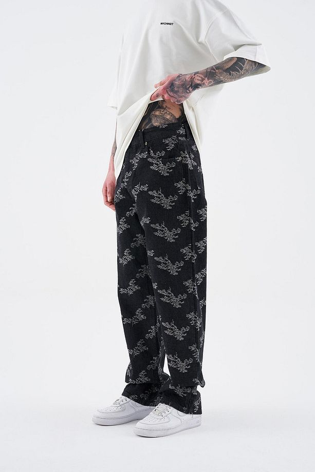 Erkek Flower Patterned Jean Siyah - 2
