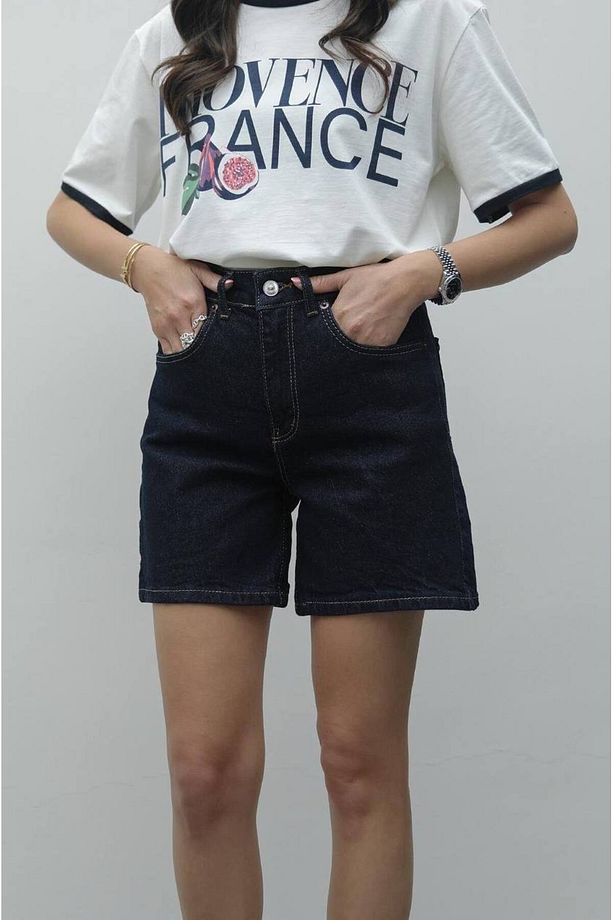 Lacivert Normal Bel Duble Paça Denim Şort - 2