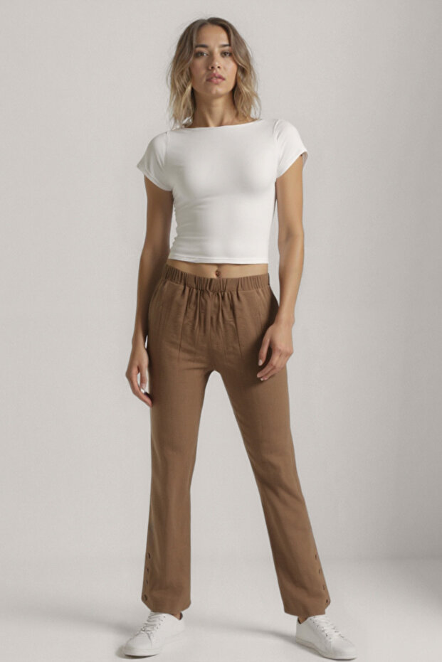 بنطال من القماش المجعد بأزرار على الساق - 2