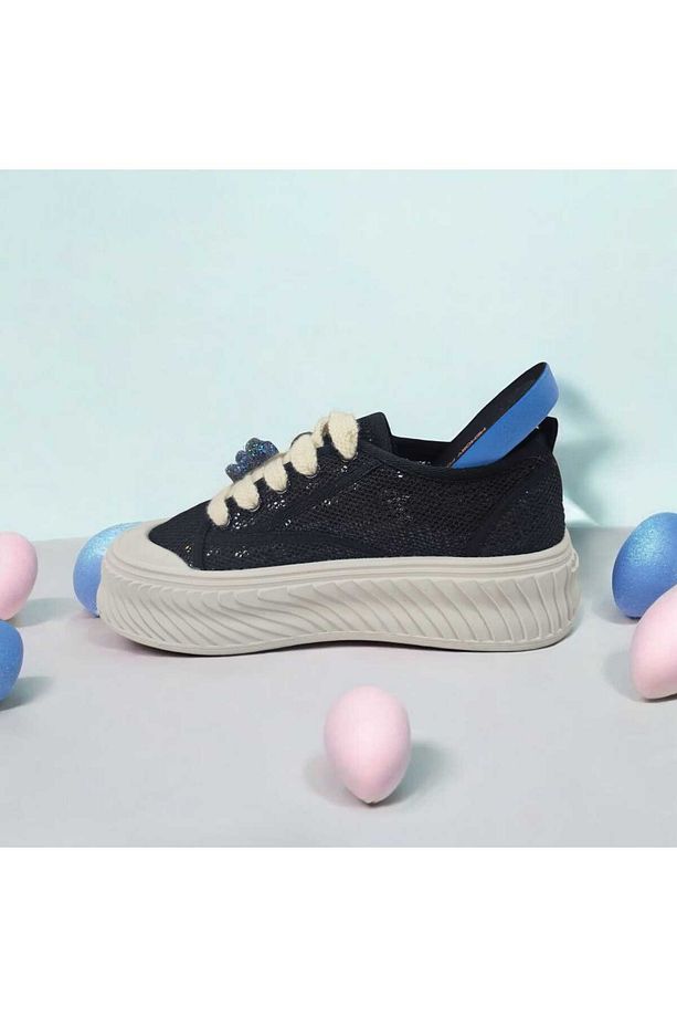 Kadın Triko Fileli Simli Memory Foam Günlük Sneaker Ayakkabı - 4