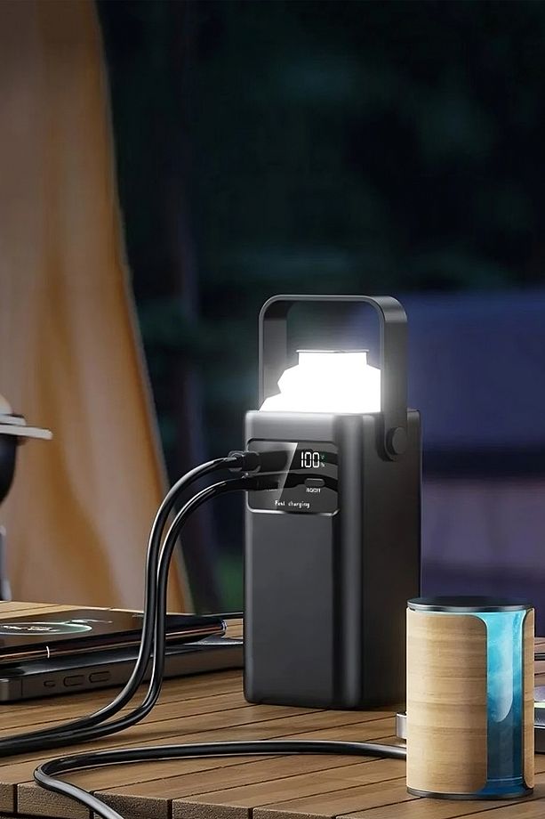 24.000 mAh Ultra Güçlü Powerbank Led Aydınlatmalı Taşıma Askı Hızlı Şarj 22,5w Siyah INT-P03 - 2