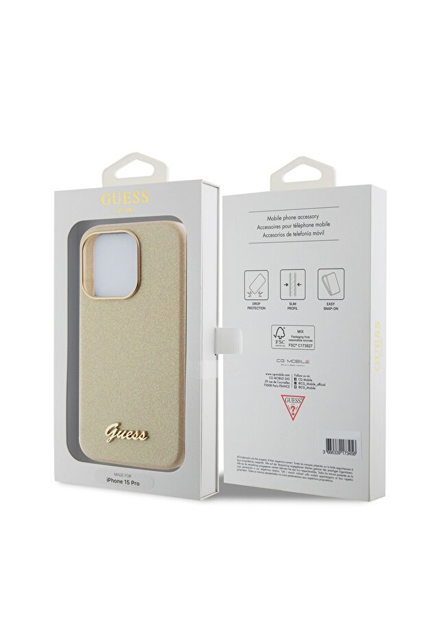 IPhone 15 Pro Max Case - Guess Glitter Glossy Script (GUHCP15XPGMCSD) - Sparkle Beige - 7
