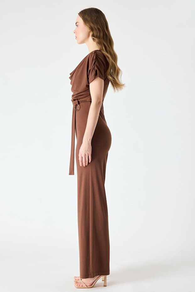 Degaje yakalı toka detaylı örme tulum - 2