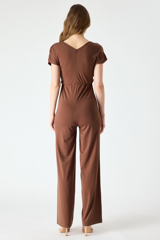 Degaje yakalı toka detaylı örme tulum - 4