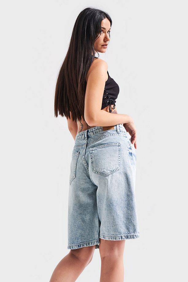 Kadın Tint Kot Rengi Baggy Fit Midi Boy Denim Şort - 7