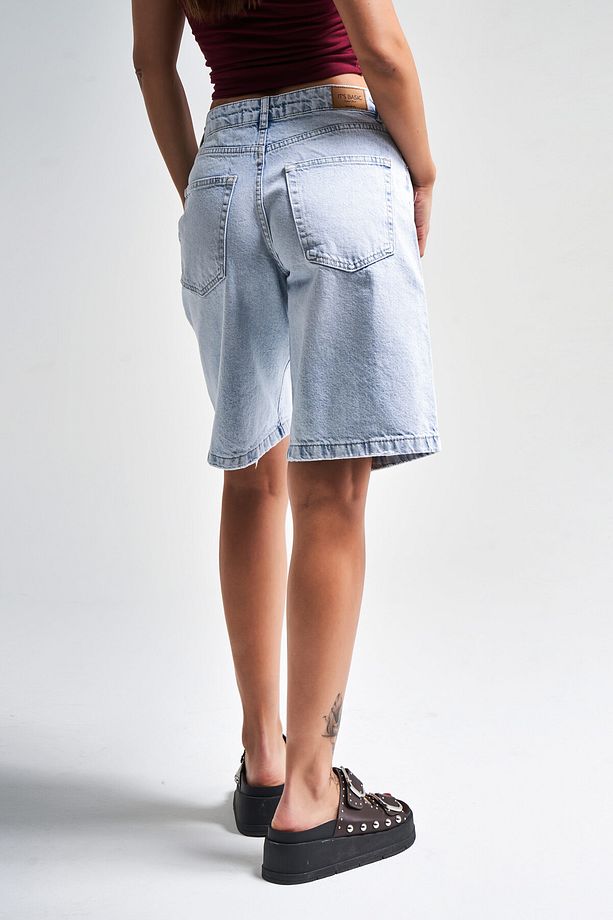 Kadın Snow Kot Rengi 4s5-100 %100 Koton Midi Baggy Fit Denim Bermuda Şort - 6
