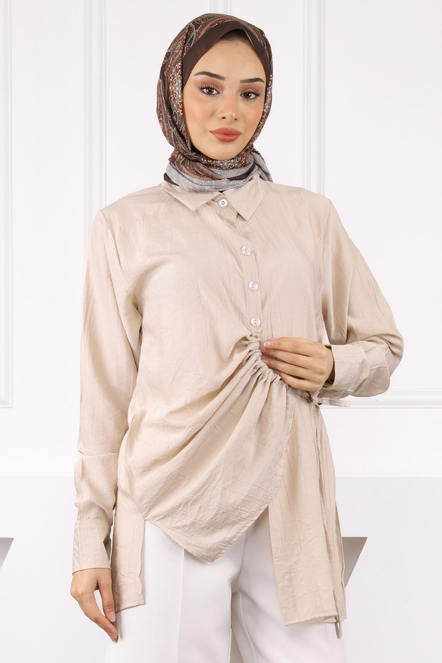 Stone Side Tie Buttoned Shirt