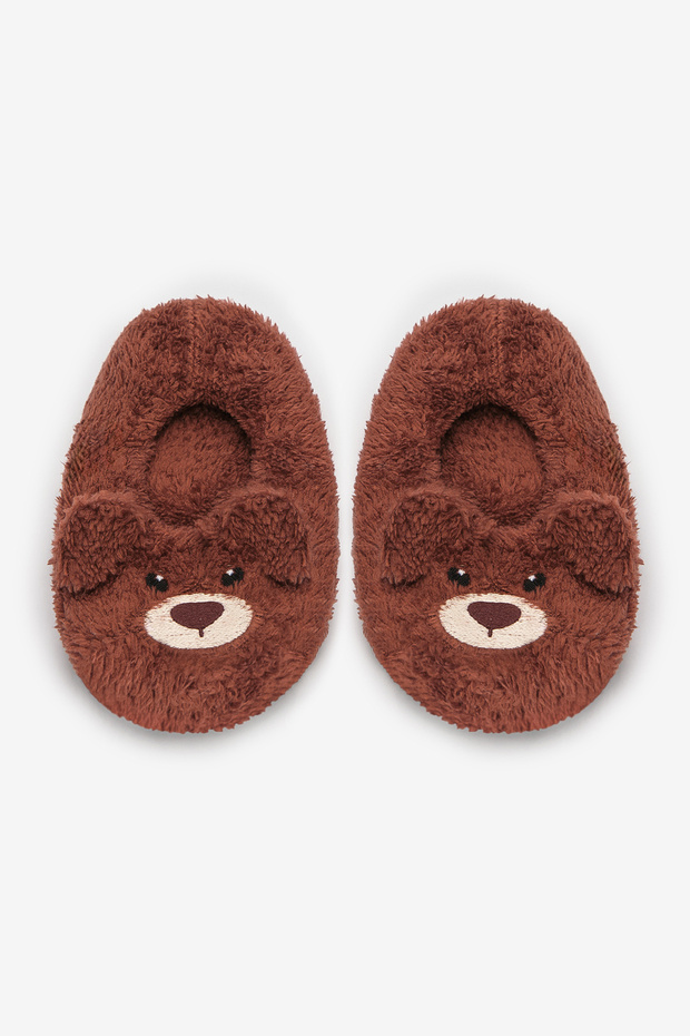 Boy's Bear Patterned Brown Booties Socks - 1