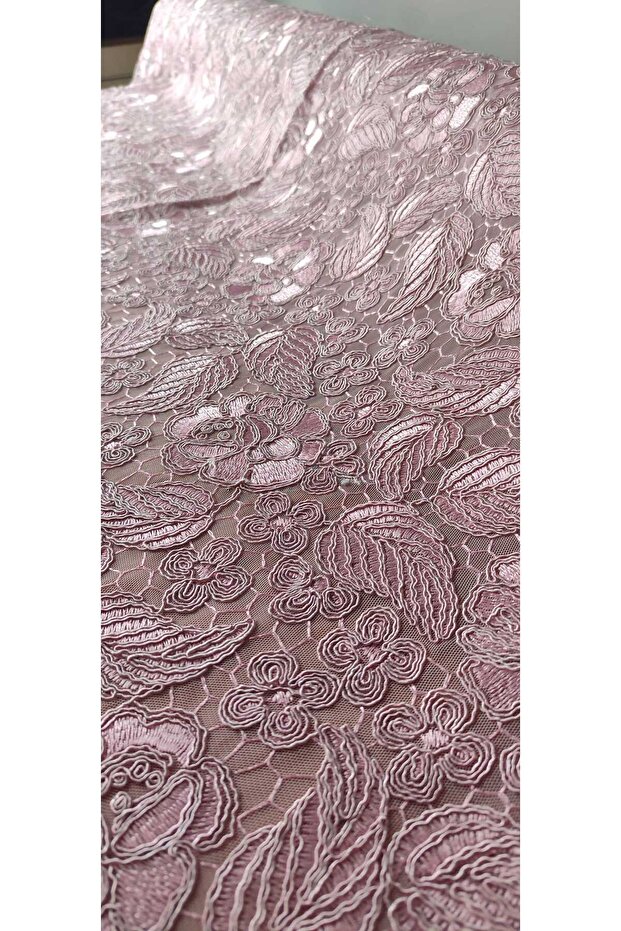 Guipure Fabric Leaf Pattern Pink - 2