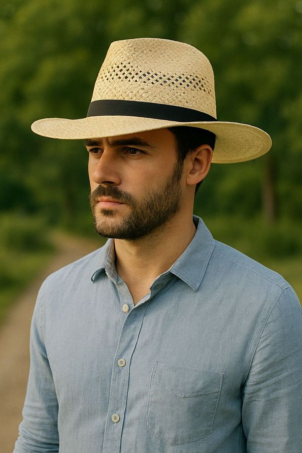 Hasır El Örgü Erkek Kovboy Şapka - 1