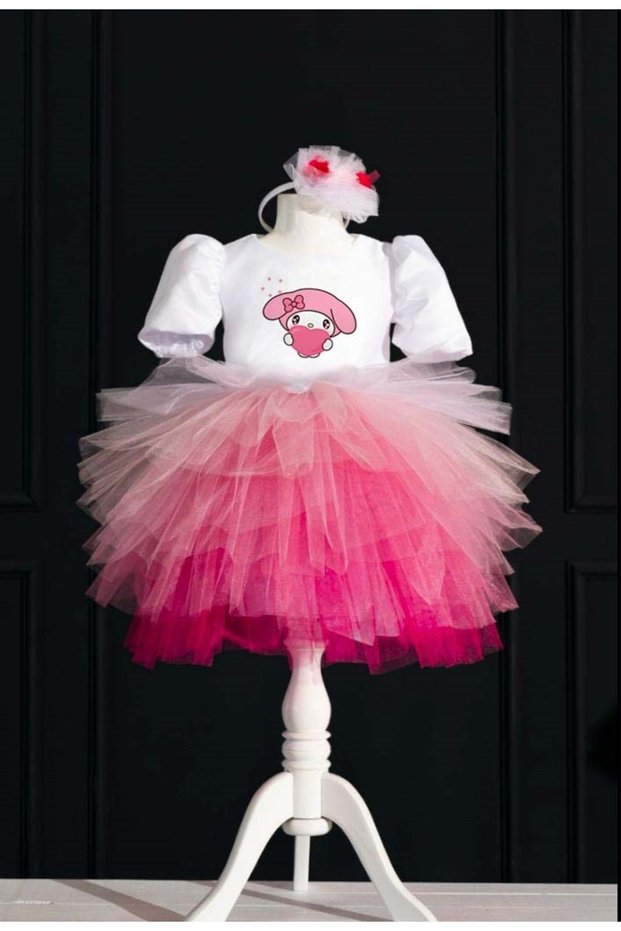 My Melody Heart Themed Girl's White Birthday Dress & Party Costume with Crown Gift