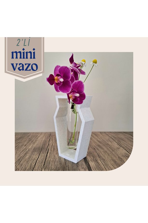 2'li Cam Tüplü Mini Dekoratif Vazo Seti - 2
