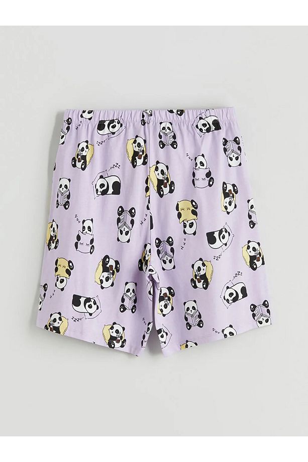LCW Young Lila Beli Lastikli Panda Baskılı Kadın Şort Pijama Altı - 2