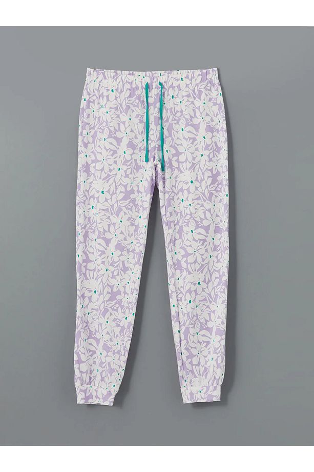 LCW DREAM Ekru Beli Lastikli Çiçekli Kadın Jogger Pijama Alt - 3