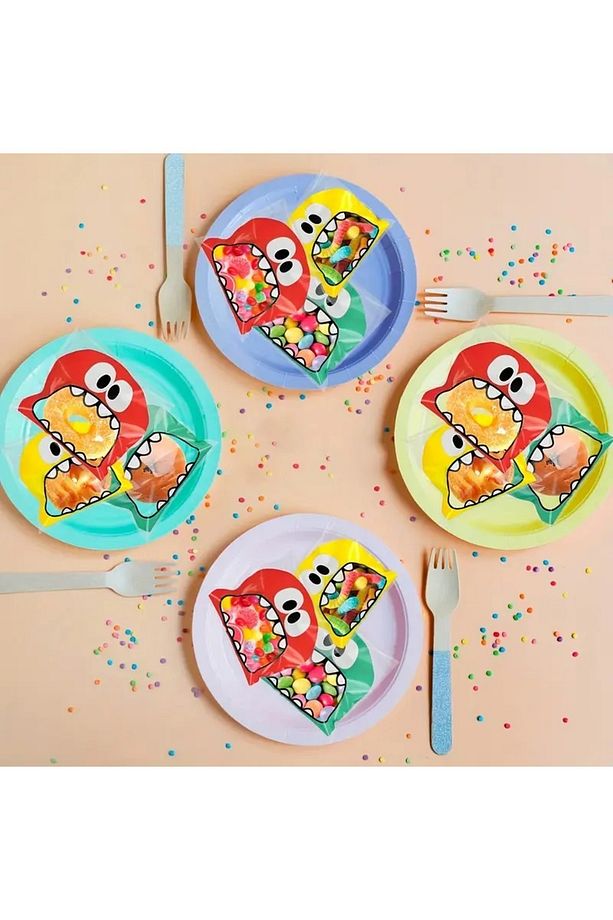 250 Adet 10x11 (3) Cm Canavar Desenli Bantlı Opp Jelatin Poşet, Kurabiye Poşeti, Cake Pops( 3 Renk) - 4