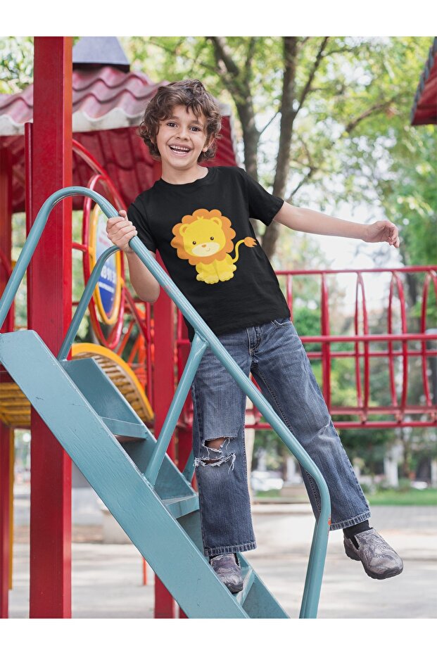 100% Cotton Children's -Lion - Transfer Printed Round Neck Short Sleeve T-Shirt