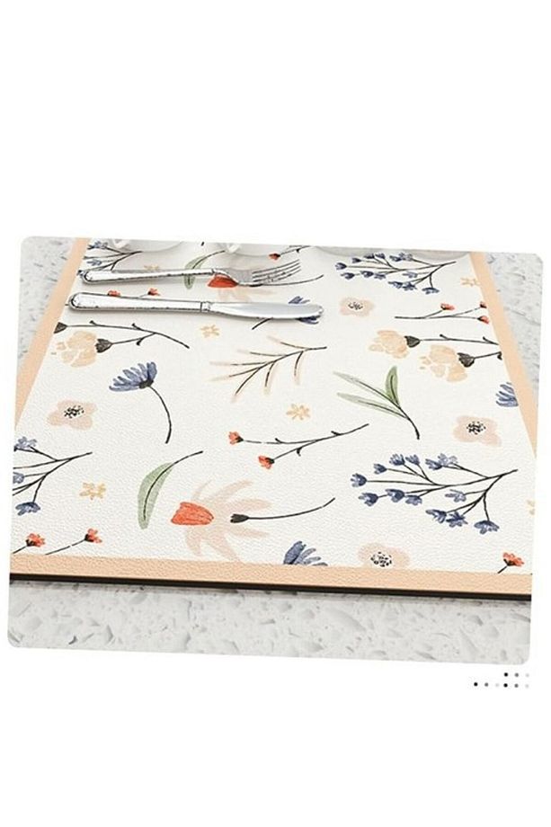 Çiçekli Kaymaz Yıkanabilir Servis Matı 40 x 30 cm Yüksek Kaliteli PVC Üretim Yemek Servis Matı - 6