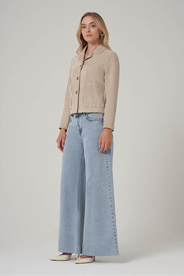 Düğmeli Süet Mont - 3