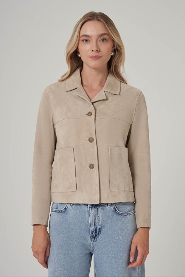 Düğmeli Süet Mont - 1