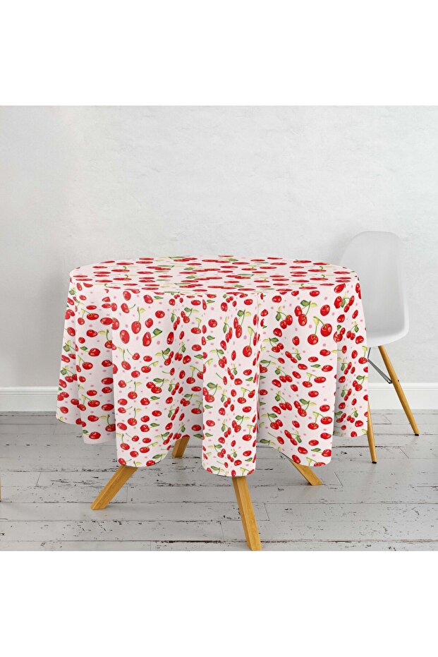 مفرش طاولة دائري ملون منقوش بفواكه الكرز - 1