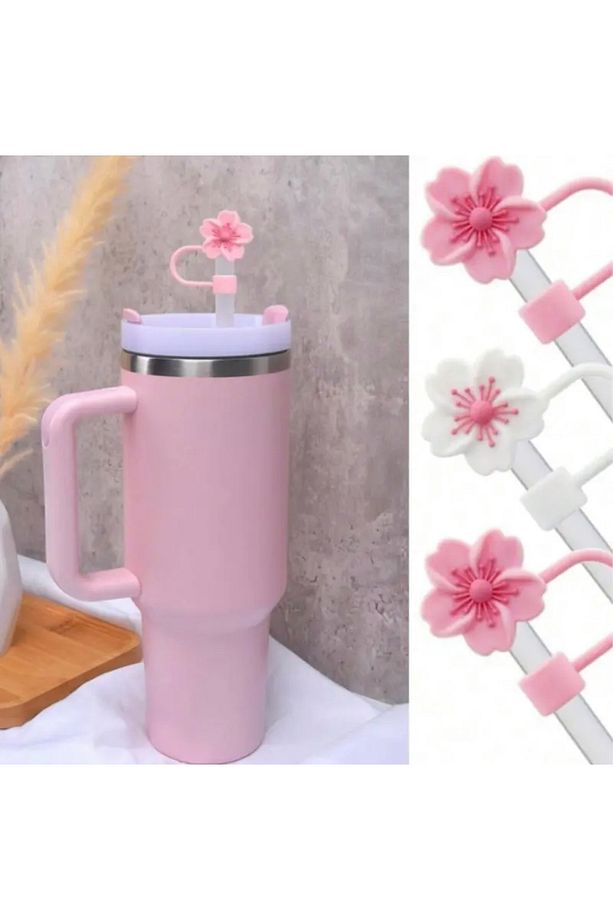 Sakura Pipet Tıpası, Çiçekli Sızdırmaz Pipet Kapağı, Termos Pipet Tıpası (1 Adet) - 3