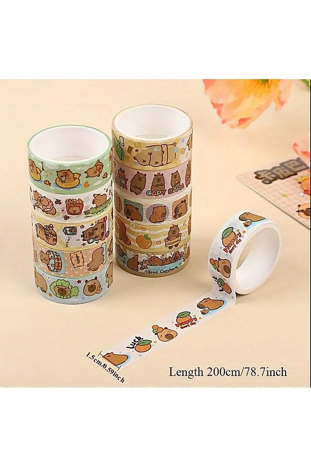 Capybara Sticker Bant, Capybara Washi Bant, Planlayıcı, Hobi Ve Scrapbook Washi Tape (1 ADET) - 1