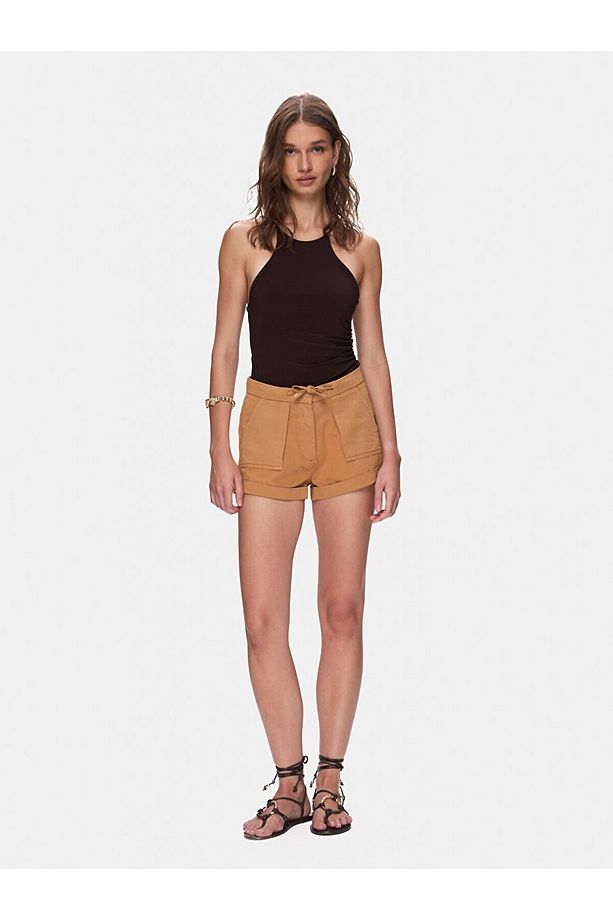 Basıc Gabardin Regular Mini Kahve Rengi Şort - 1